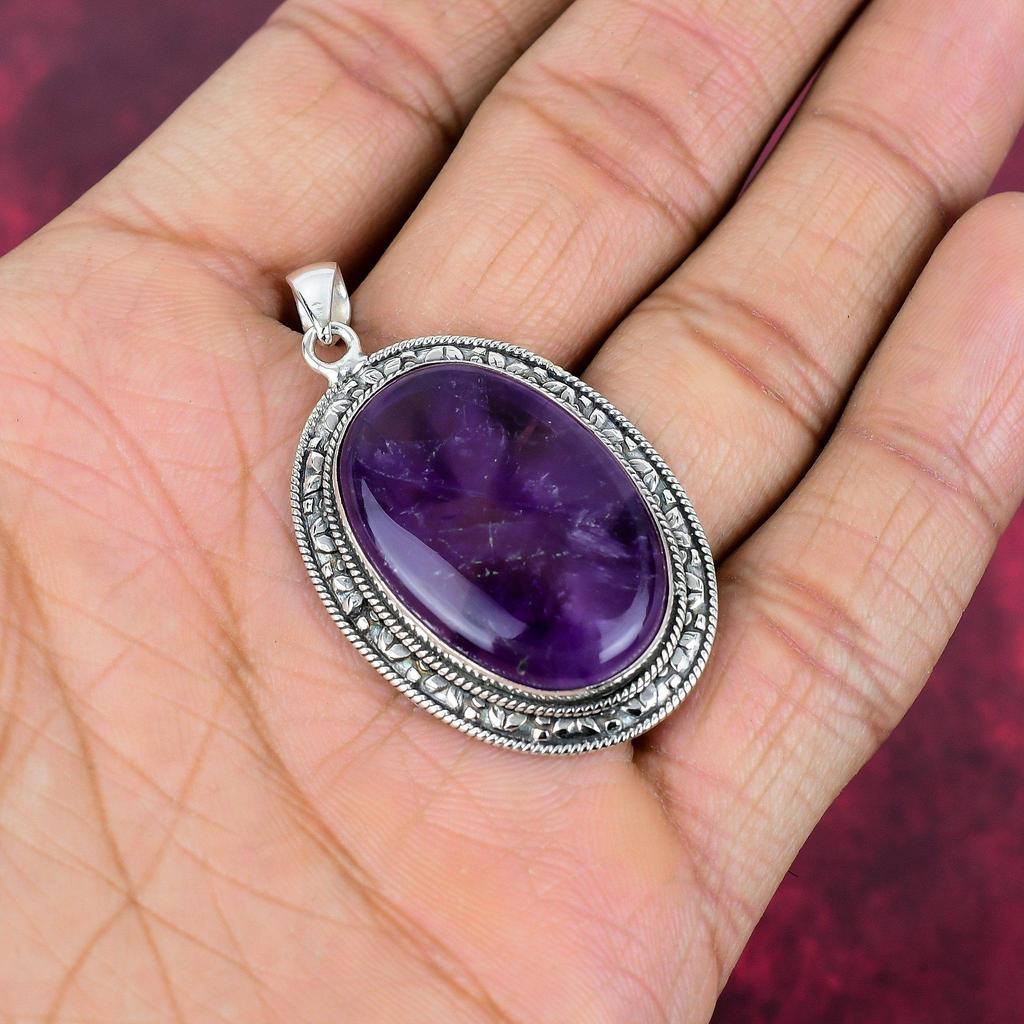 Amethyst Pendant Gemstone Jewelry, 925 Solid Sterling Silver Pendant, Gift For Women Handmade Pendant
