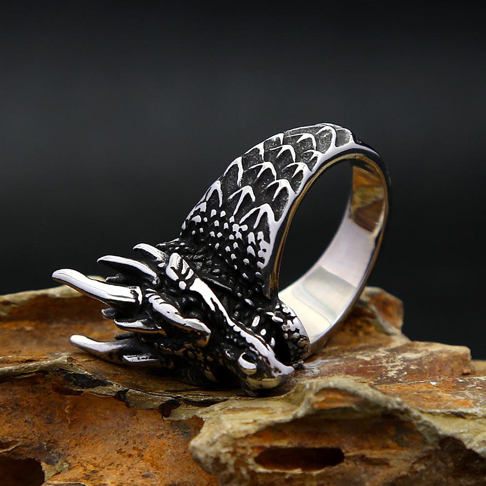Bague Tête de Dragon Nordique Vintage Acier Inoxydable Viking Amulette Bagues Pour Hommes Mode Punk Bijoux Animaliers Cadeau Dropshipping