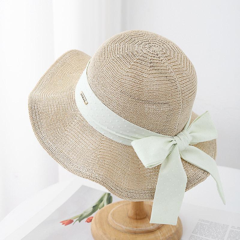 Summer Hats For Women With Ribbon Bow Elegant Korean Style Sweet Knitted Fisherman Cap Bucket Hat Female Sun Hat Traveling New