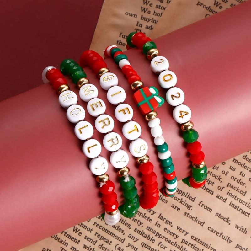 Stylish Bracelet Set for Women Christmas Celebrating Letters Wrist Chains Y2K  Exquisite Beaded Bangle Charm