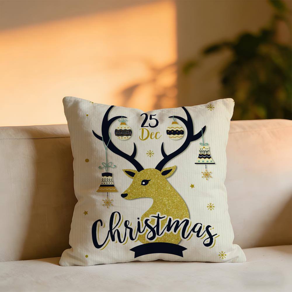 Christmas Element Cushion Cover Cozy Velvet Throw PillowSoft Warm Cushion For Sofa  Bed 30X30cm