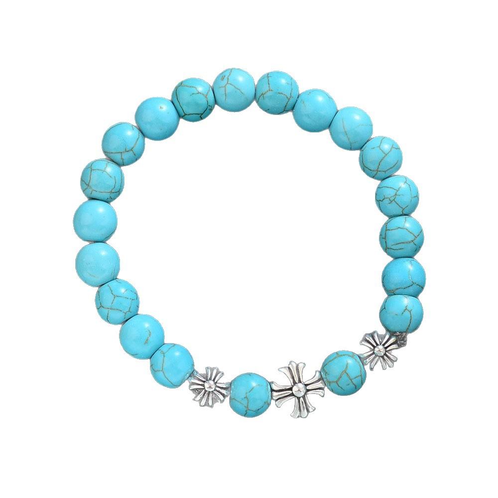 Turquoise Cross Bracelet, Retro Ethnic Style, Trend Temperament, High-End Elastic Rope Bracelet.