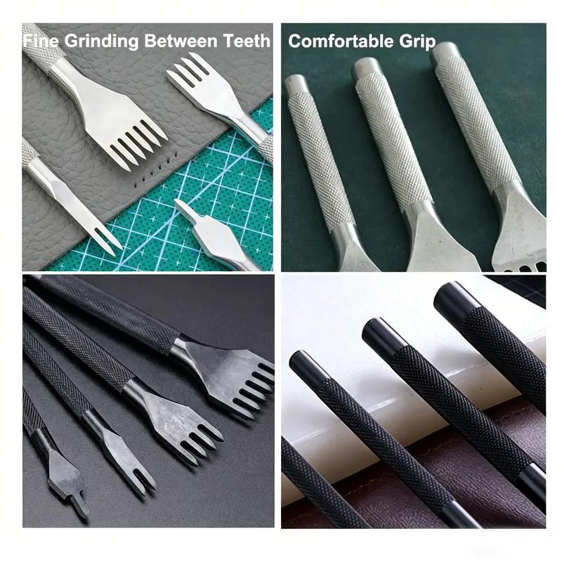4Pcs/set 1/2/4/6 Prong DIY Leather Hole Punch Tool Leather Stitching Tools Diamon Chisel Leather Carving Punch Hole Tool