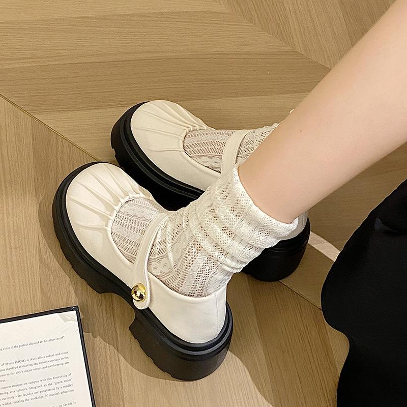 Round head versatile skirt jk platform small leather shoes women's summer 2025 new silver French thick heel Mary Jane shoes