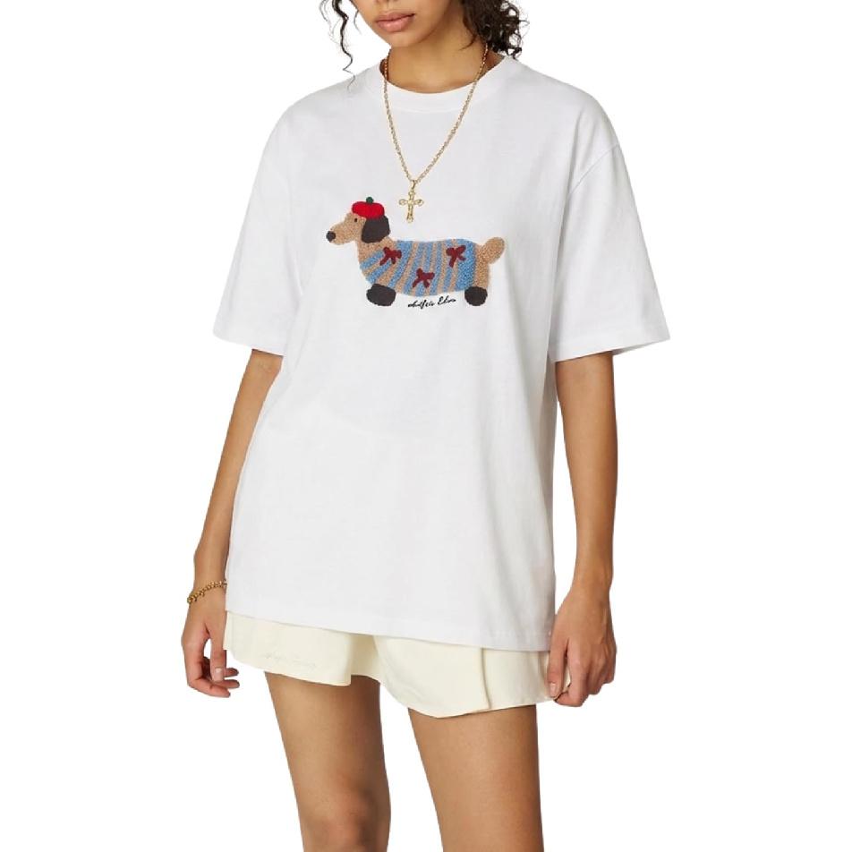 Aelfric Eden Camisetas Gráficas Oversize para Hombre Bordado de Perro Camisetas Casuales para Mujer Top de Manga Corta Algodón Camiseta Linda
