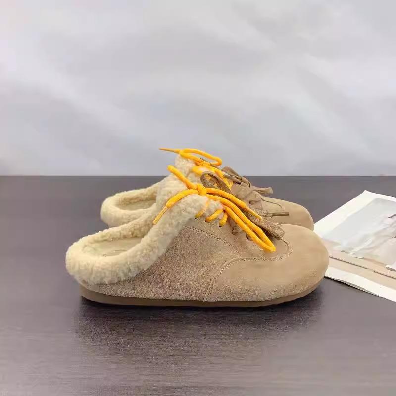 Thick-soled plush shoes retro women's outer wear winter new lace-up versatile cotton slippers