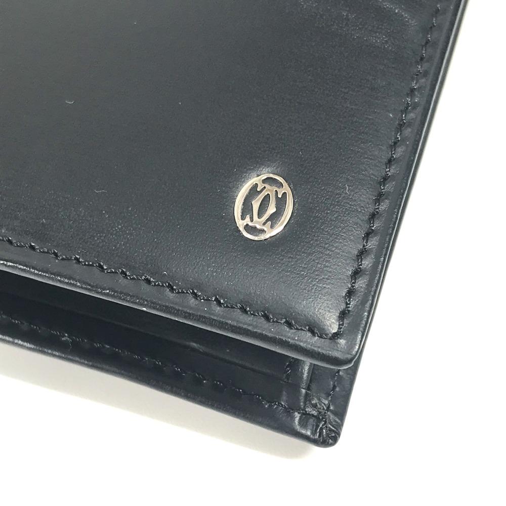 Cartier Must De Line Small Items Wallet Bifold Long Wallet Leather Black