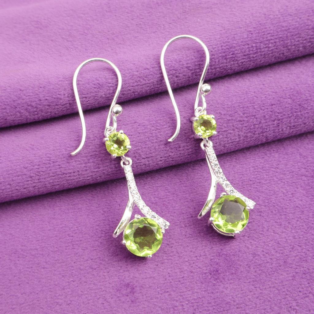Peridot Gemstone 925 Stamped Silver Jewelry Zircon Dangle Earrings 1.84" For Her CZE-9-3