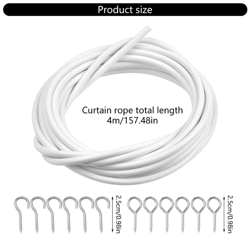 Curtain Wire Set 4 Metre Length Wire With 6 Hooks and 6 Screw Eyes For Net Curtain Hanging Kits Drapery Accessories