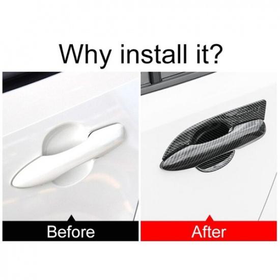 8x Carbon Fiber Car Door Handle Bowl Cup Cover Trim For Toyota Corolla -