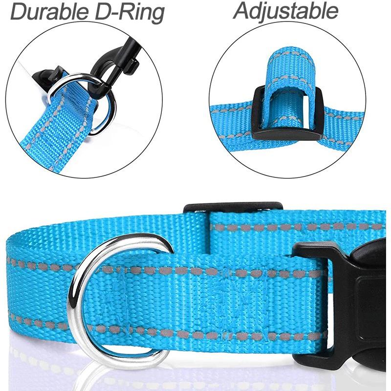 Reflective Dog Collar Strap with Adjustable Safety Nylon Pet Collar Pet Traction Rope Suitable for Small and Medium-Sized Pets