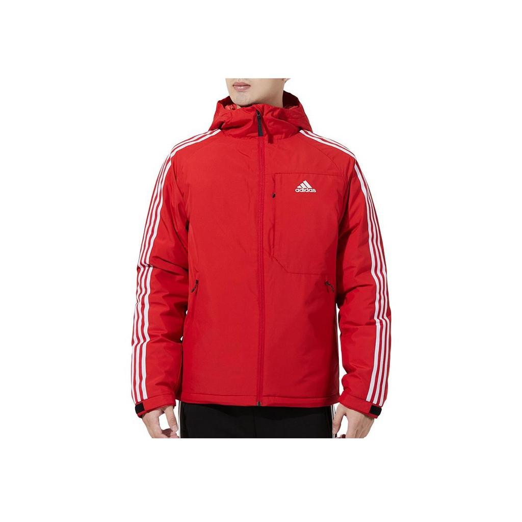 Adidas 3ST Down Jacket With Logo Print, Pocket Stripes, And Hood Men Outerwear Red H23082