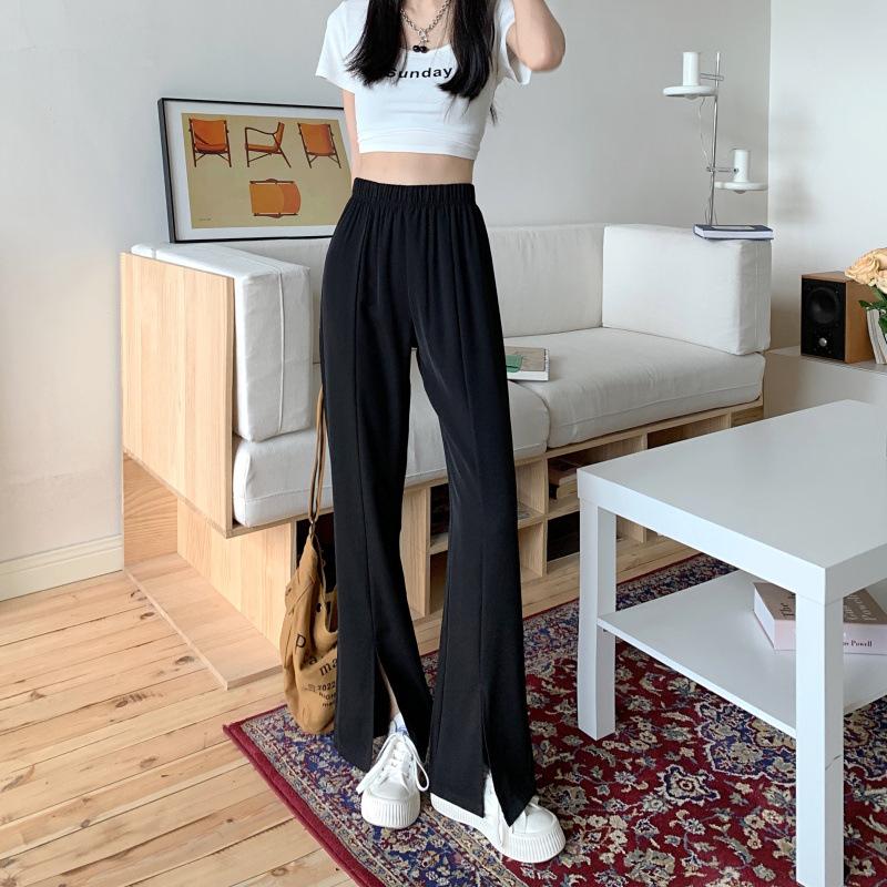 Split Wide-Leg Pants Women Summer Thin High-Waisted Loose Slim Draped Suit Straight Pants Dragged Casual Pants