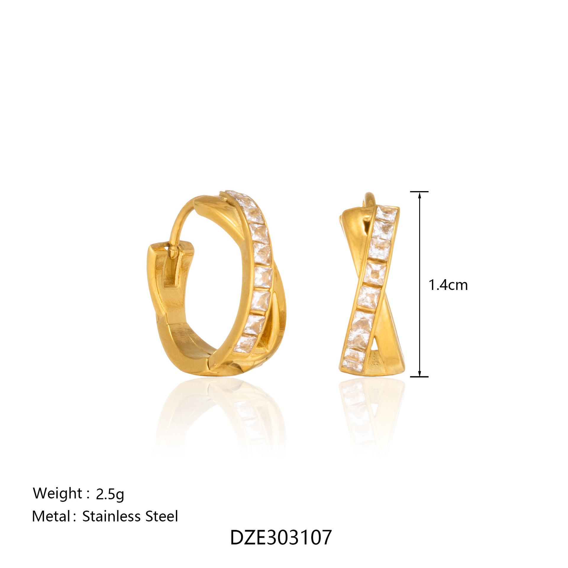 British Retro 18K Gold-Plated Titanium Steel Ear Cuffs with Half-Diamond Crossed Design 18K золотой