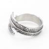 S925 Silver Ring, Retro Feather Ring, Simple Feather Ring for Men and Women, Damaged Feather Ring