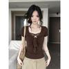 Pure desire style sexy babes lace short-sleeved T-shirt women's summer new American retro strap short top