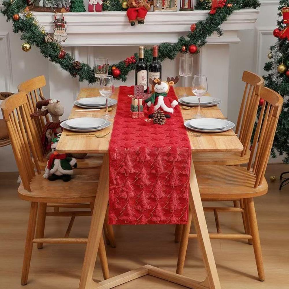 Festive Table Runner Christmas Dining Decor Embroidered Sequin 3D Holiday Tablecloth for Home Party