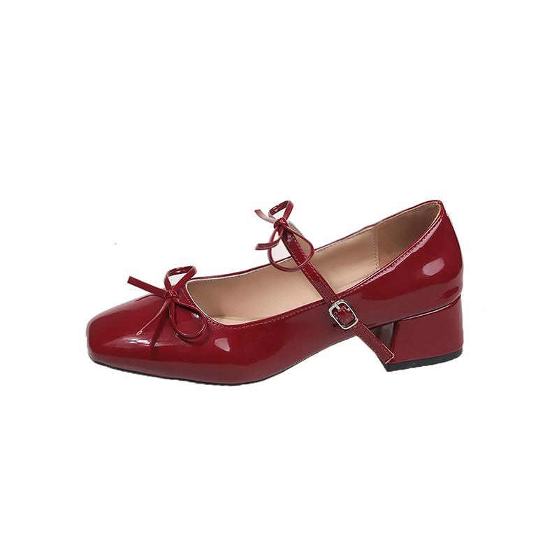 Fashion Summer Square Heel Shoes Women Fashion Square Head Shallow Mouth Butterfly Knot Slip-on Wear Resistant Heel Shoes