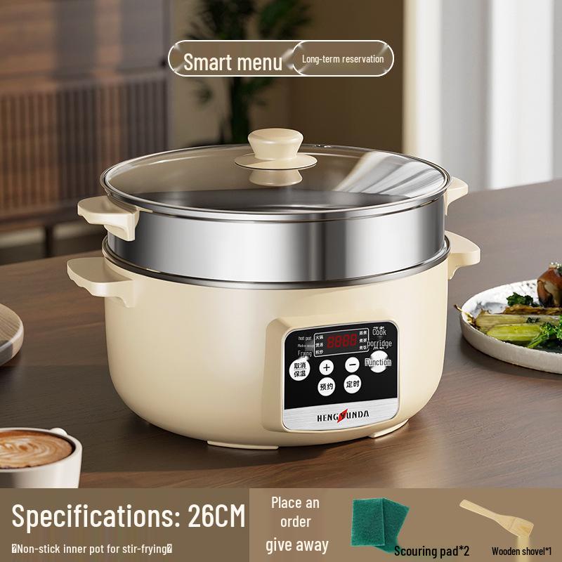 ElectroCN Multifunctionele Elektrische Kookplaat: Studentenkamer Noodle & Roerbakpan met Stoom-, Kook- en Verwarmingsfuncties Khaki Non-stick Electric Cooking Pot