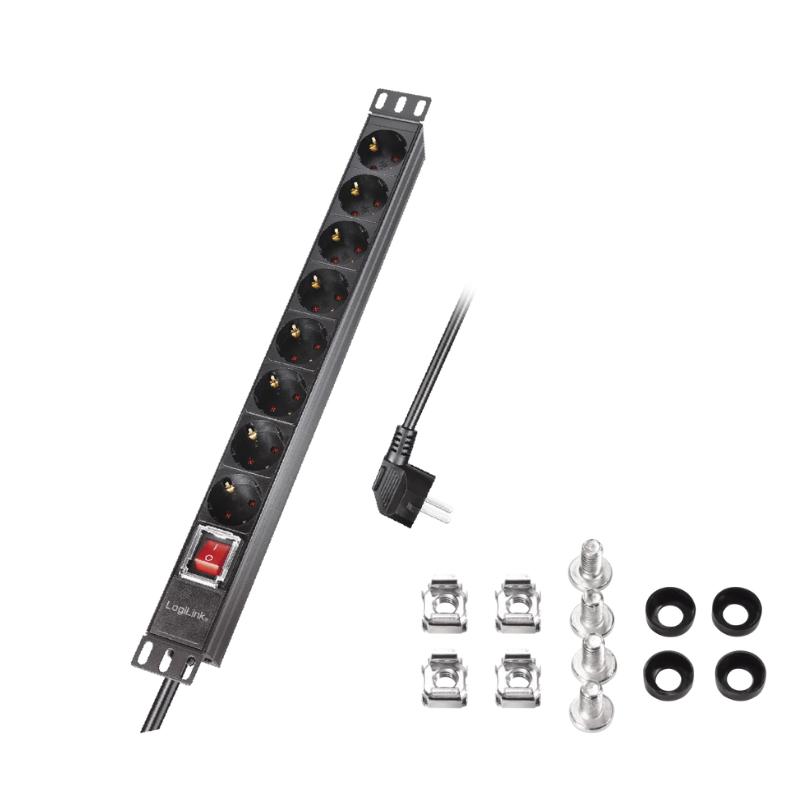 LogiLink 19" Power Strip 8-Socket PDU Rack 1U with CEE 7/3 Switch