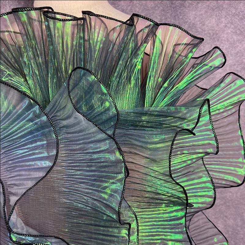 1Yard Lace Fabric Mermaid Ruffled Transparent Iridescent Laser Pleated for Wedding Sewing Costume Supply Craft