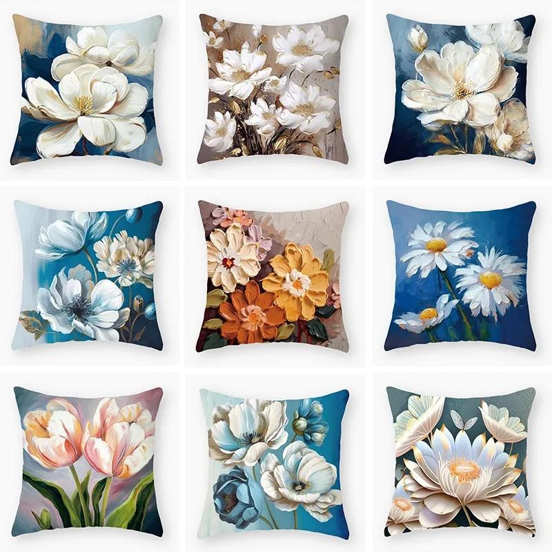 Luxuriöse Heimdeko Kissenbezug Retro Kunst Ölmalerei Stil Blumenmuster Büro Sofa Kissenbezug