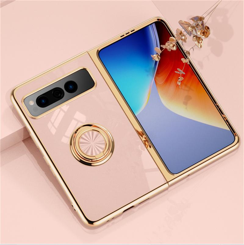 Shockproof Plating Ring Holder Phone Case for Google Pixel Fold Protective Stand Back Shell Luxury Full Protection Cover