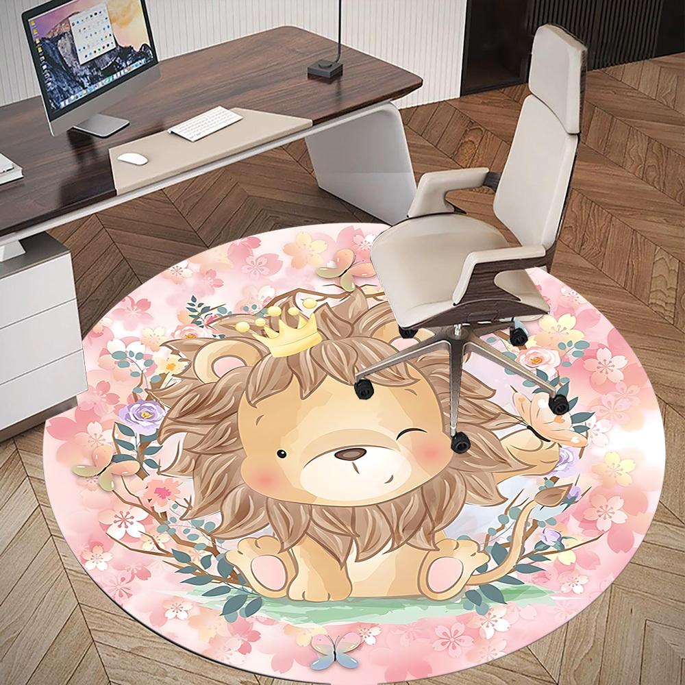 1pc Lion Flowers Round Chair mat Area Rug - Non-Slip, Floor Mat for Office, Bedroom, and Indoor Decor c1125537