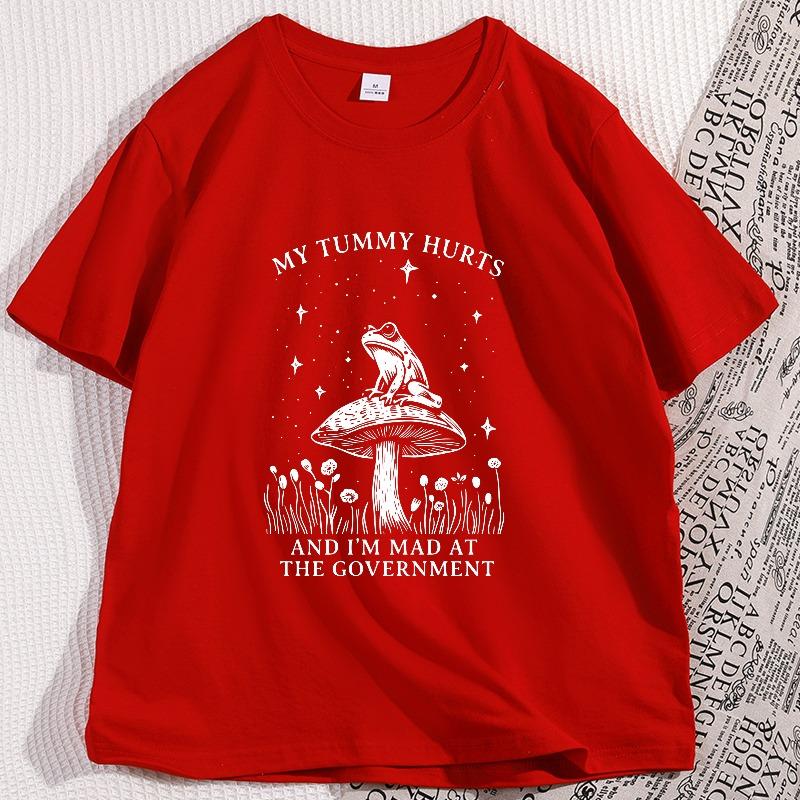 

My Tummy Hurts T Shirt Funny Adult Tshirt Cottagecore Frog Tee Cute Graphic T Shirts Men Women Causal Short Sleeve Clothing S