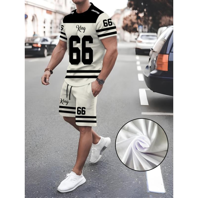 Men s new summer style men s casual and comfortable 3D pattern printed men s short-sleeved shorts cool and breathable suit S