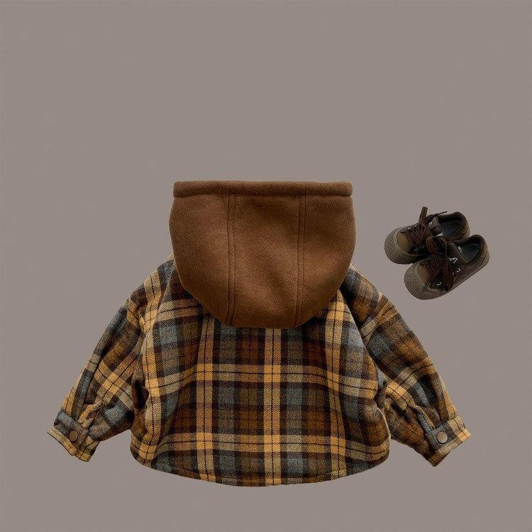 Children's Hooded Jacket Winter Men's Women's Baby Velvet Thick Trousers Two Piece Suit