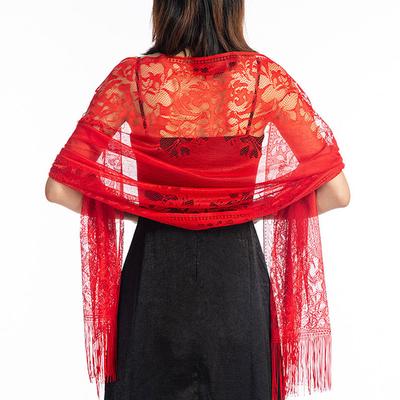 Frauen Elegante Hochzeit Quaste Schal Weibliche Reine Farbe Hohl Spitze Mesh Garn Temperament Abend Schal