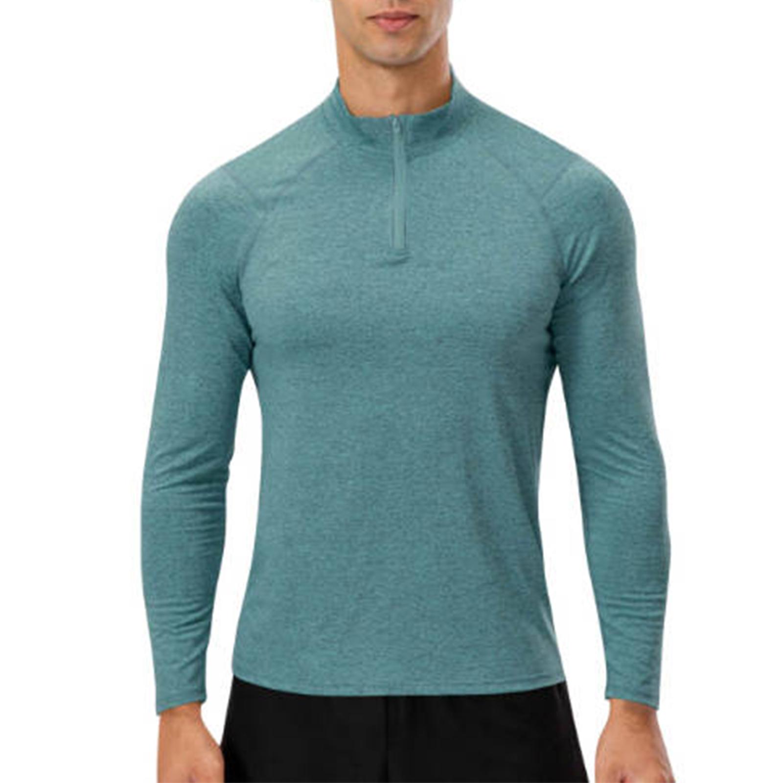 Мужская /Зимняя Фитнес Лонгслив Быстросохнущая Тренировочная Кофта для Бега с Молнией на Половину, Приталенный Худи M