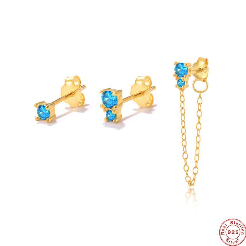 S925 Sterling Silver Stylish And Simple 3-Piece Set Asymmetric Chain Fringed Zircon Stud Earrings Earrings