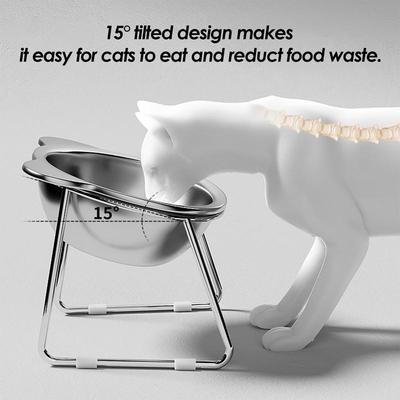 Tilted Cat Bowl Stainless Steel Cat Food Bowls with Metal Stand Food and Water Dish for Cats Kitten Puppies Feeders Cat Supplies