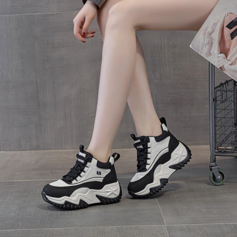 9906 leather high-top shoes new versatile spring and autumn platform sports casual black retro shoes