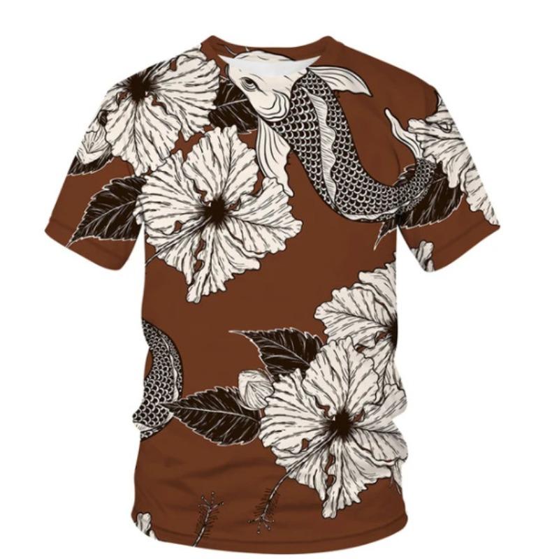 Men's 3D Printed T-Shirt Colorful Animal Plant Pattern Printing Short Sleeve O-Neck Pullover Casual Top