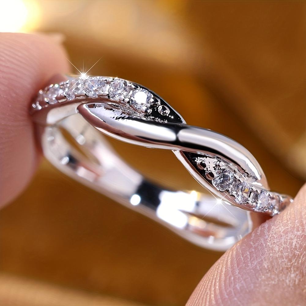 3 Colors Eternity Band Delicate White Zircon Rings for Women Simple Silver Color Twist Ring Anniversary Gift