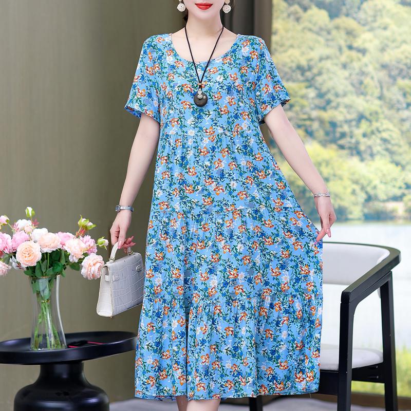 Elegant Women's Summer Sundresses Loose Korean Style Clothes Women  New Vintage Print Midi Dress
