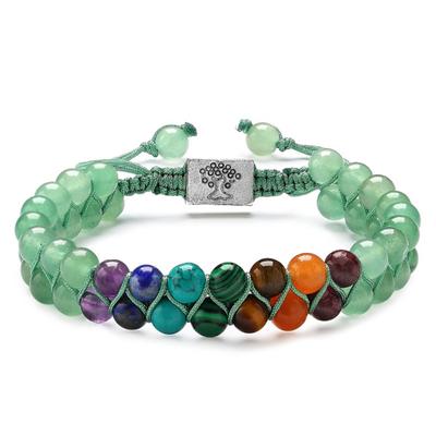 Bracciale a doppio strato in pietra naturale colorata di Boemia da 6 mm. Bracciale femminile in pietra naturale con perline di agata di cristallo