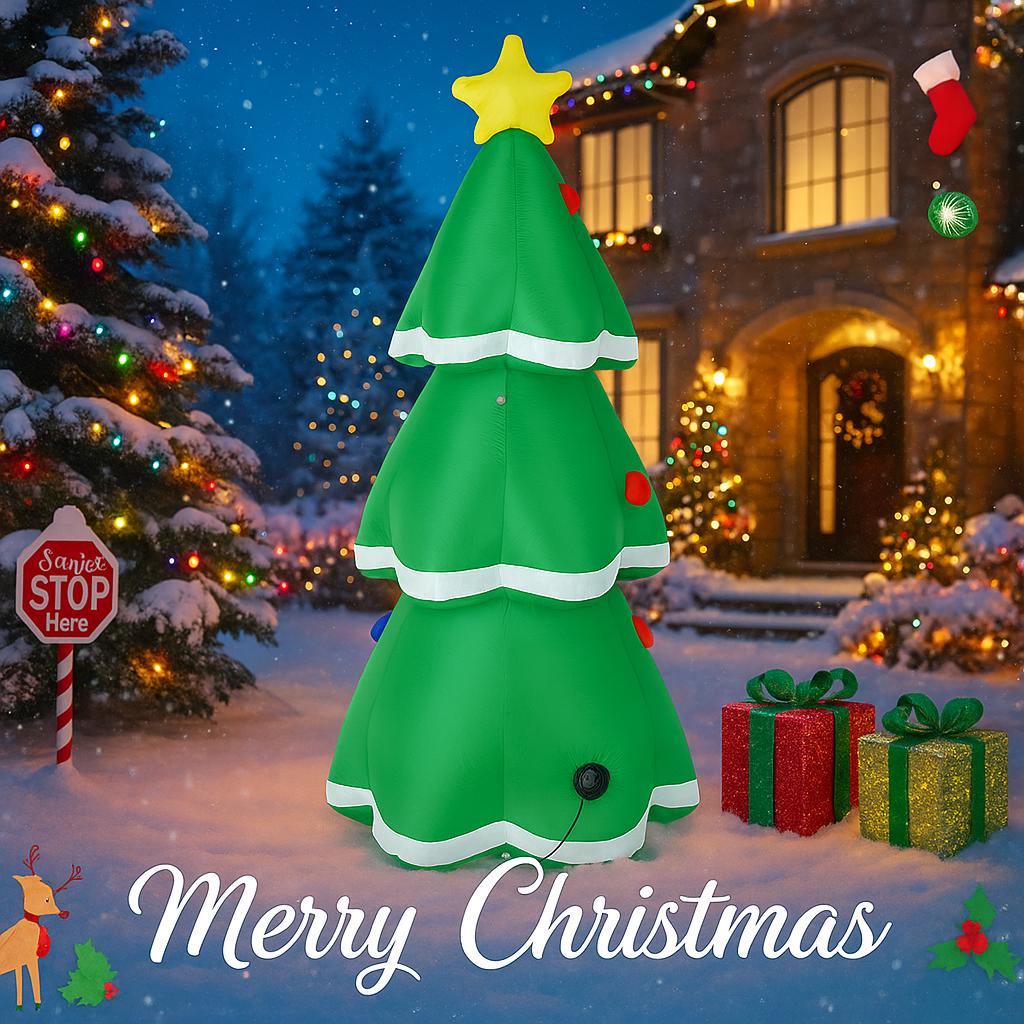 4.92FT Inflatable Toy Christmas Tree Candy Cane Xmas Yard Lawn Party Decorration with LED Lit Xmas Home Supplies Ornaments Gift