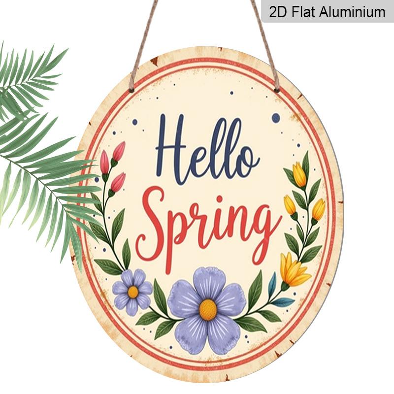 2D Flat 1pc 8X8 Inch Retro Spring Flower Round Metal Wall Decoration-aluminum Retro Pendant, Suitable for Indoor and Outdoor Decoration, Such As