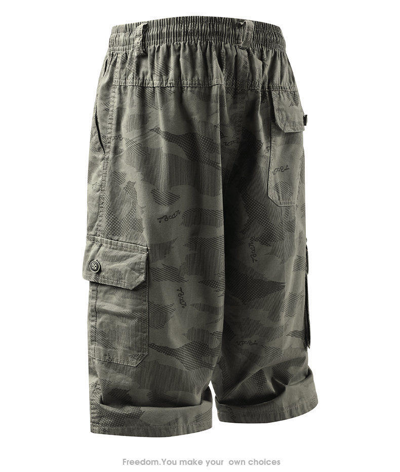 Pantaloncini Cargo da Uomo a Vestibilità Larga con Stampa Mimetica, Vita Elastica e Tasche Multiple, Stile Casual da Esterno