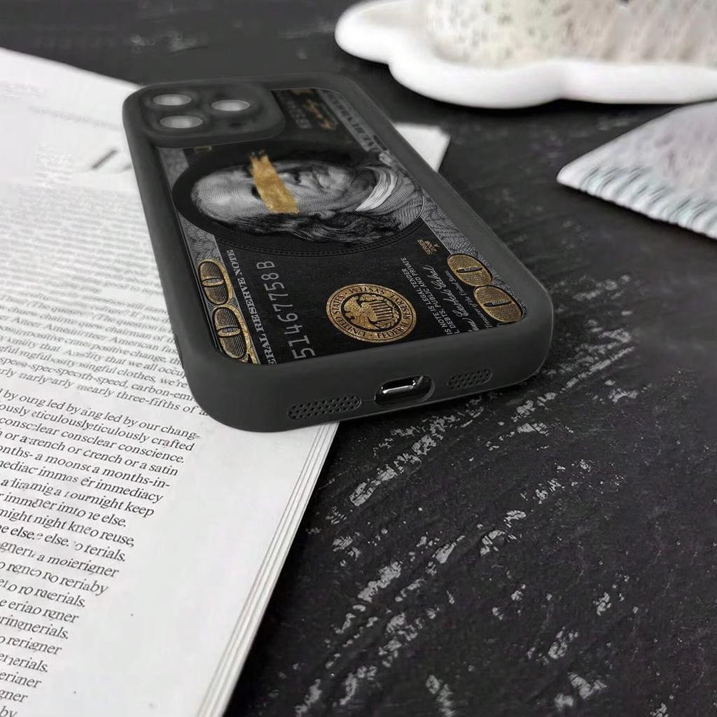Black dollars Full-Coverage Banknote Design Silicone Case For iPhone 16 15 14 13 12 11 ProMax XSMax XR 7 8 Plus Shockproof Cover