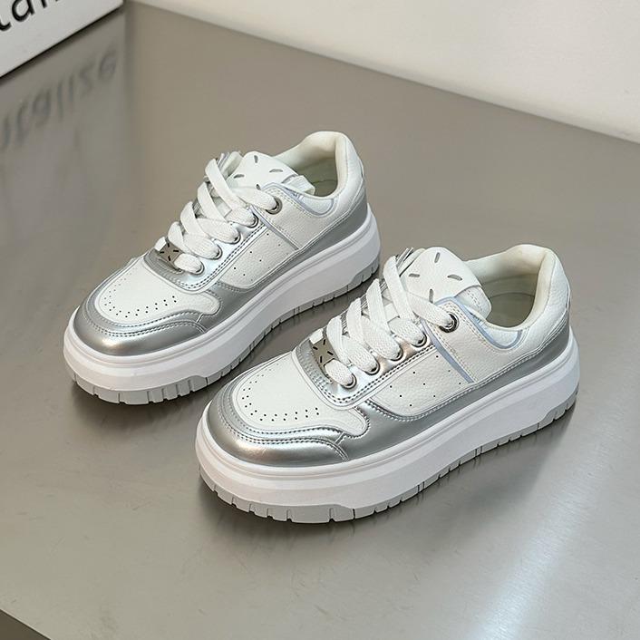 Leather thick-soled breathable little white shoes for women's 2025 spring new models increase height and match, college style sports and leisure shoe