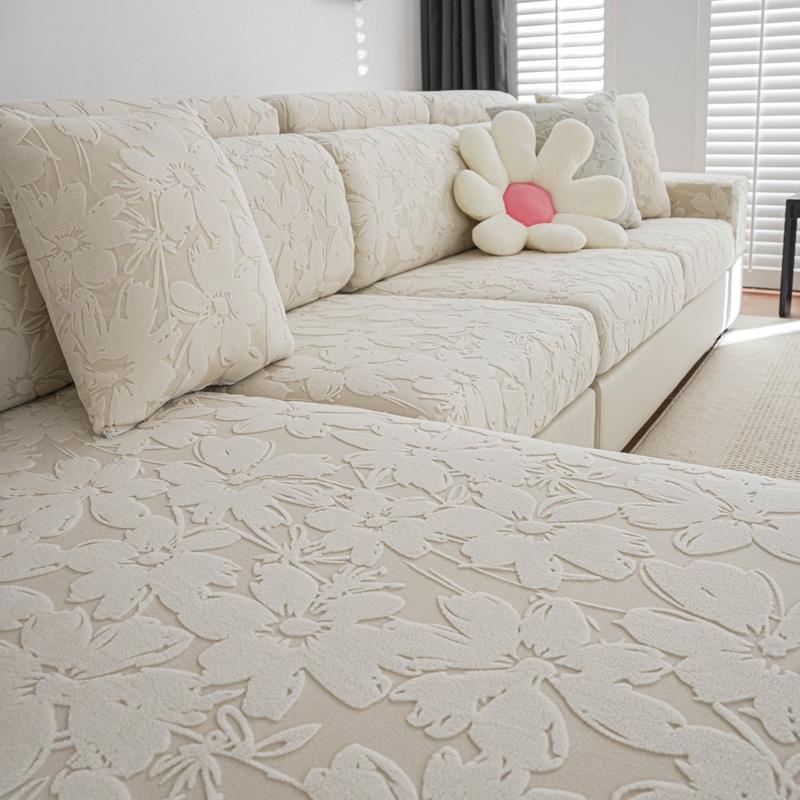 Copertura per Cuscino Divano in Pile Polare Jacquard Pianta Elasticizzato per Soggiorno Animali Domestici Bambini Protezione Mobili Lavabile Rimovibile