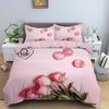 3pcs Pink Bedding Set Rose Flowers 3D Printed Cozy Soft Duvet Cover King Queen Twin Size Birthday Gift for Adult Bedroom Decor