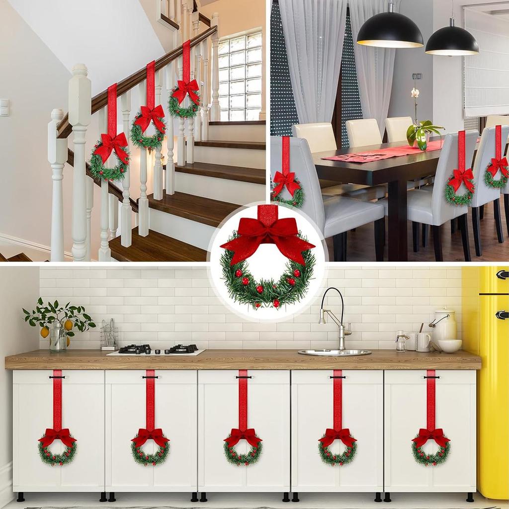 Cabinet Wreath Artificial Garland 5.12 Inches Ribbon Bow Red Berry Design Mini Christmas Wreaths For Farmhouse Porch Stairs