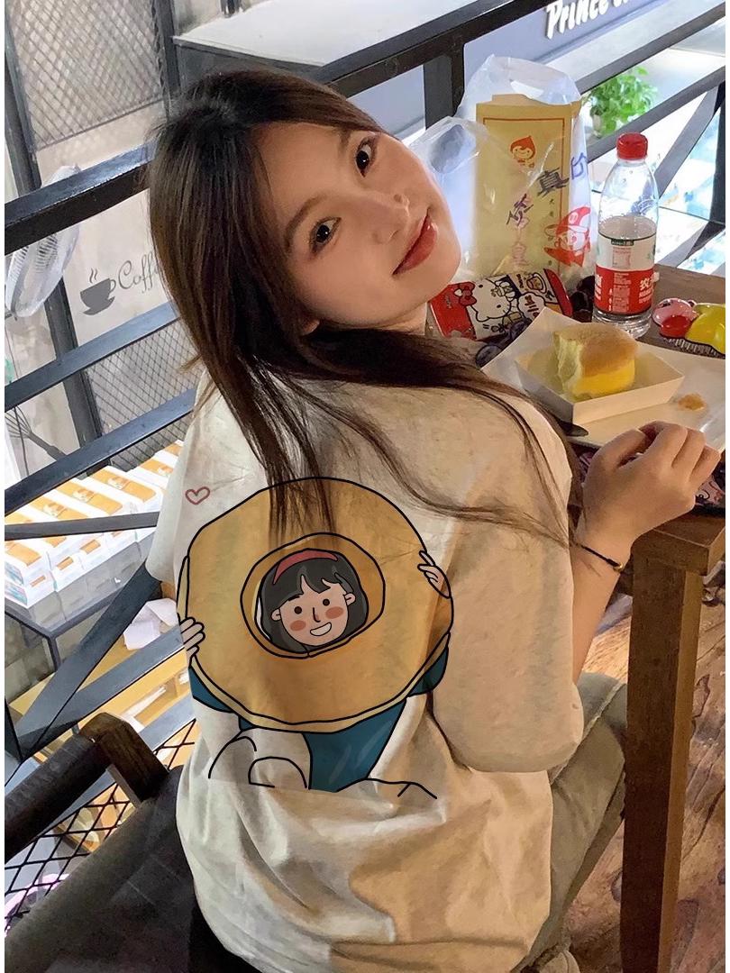 

Summer Oversized Korean-Style Cotton T-Shirt – Casual Women s Petite Straight Shoulder Short Sleeve Top L