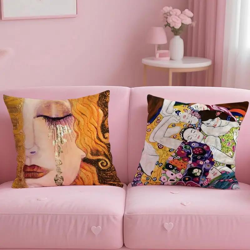 Vikama Bedroom Living Room Sofa Cushion Covers Oil Painting Style Printed Cushion Covers Short Pile Double Sided Print